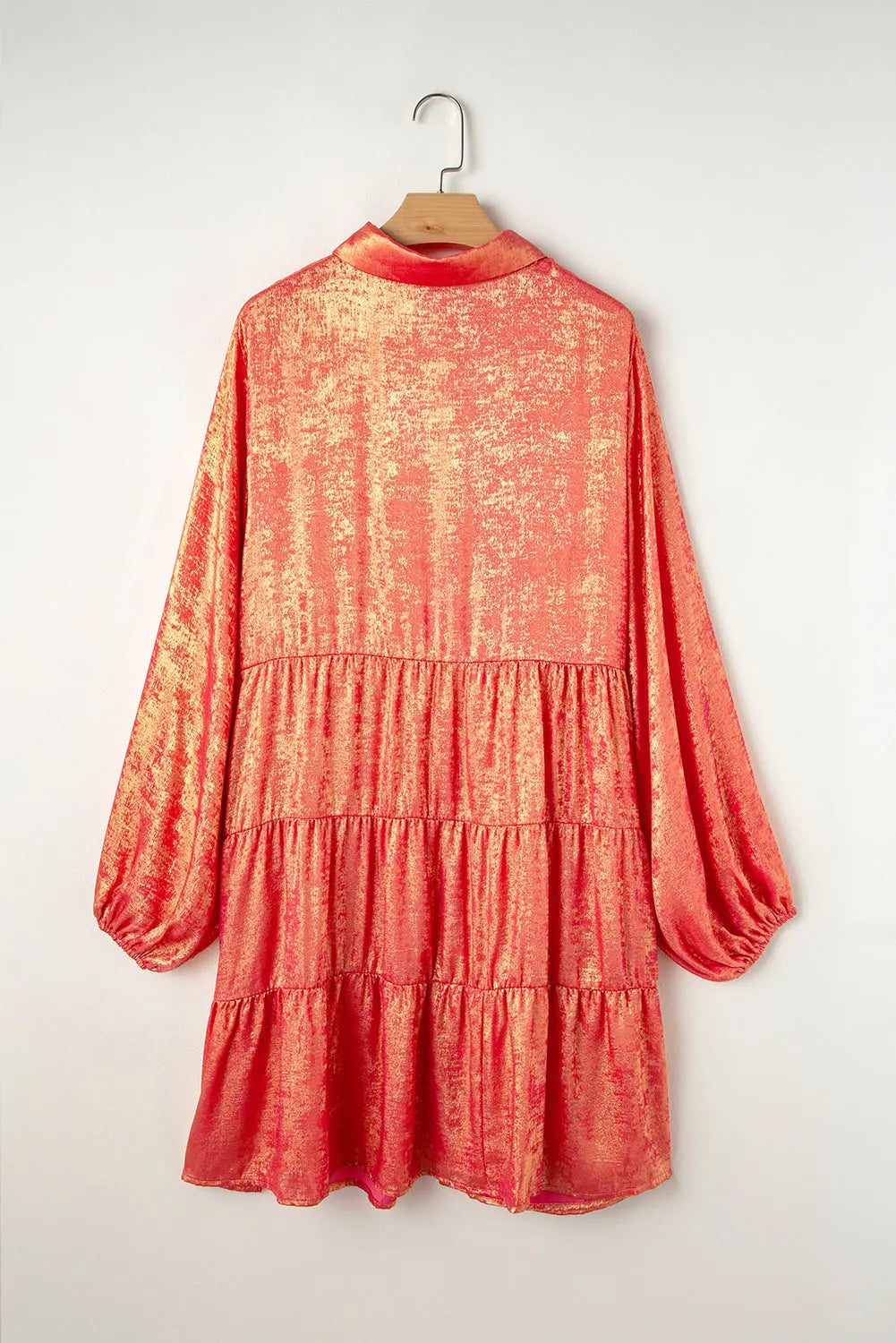 Peach Blossom Metallic Balloon Sleeve Shirt Plus Size Mini Dress Beagle Boutique Fashion Outlet