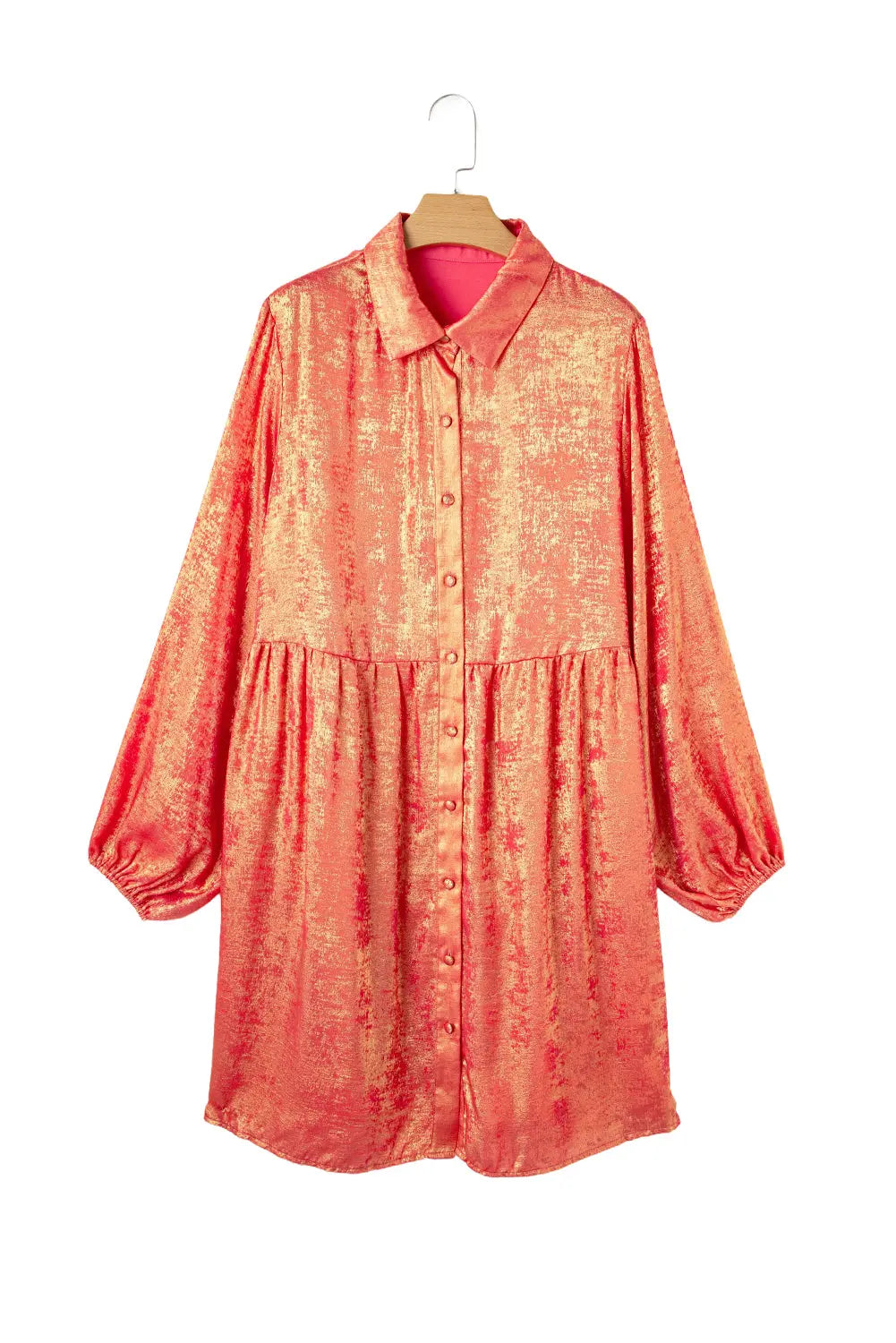 Peach Blossom Metallic Balloon Sleeve Shirt Plus Size Mini Dress Beagle Boutique Fashion Outlet