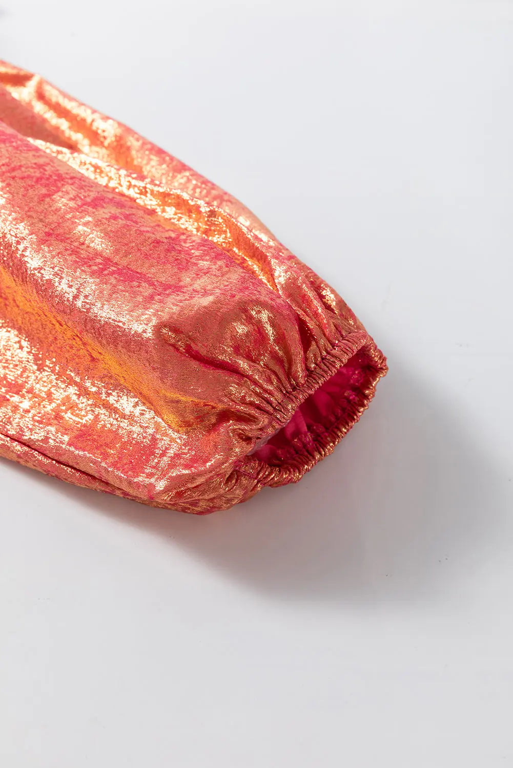 Peach Blossom Metallic Sheen Puff Sleeve Button Up Mini Shirt Dress - eAura