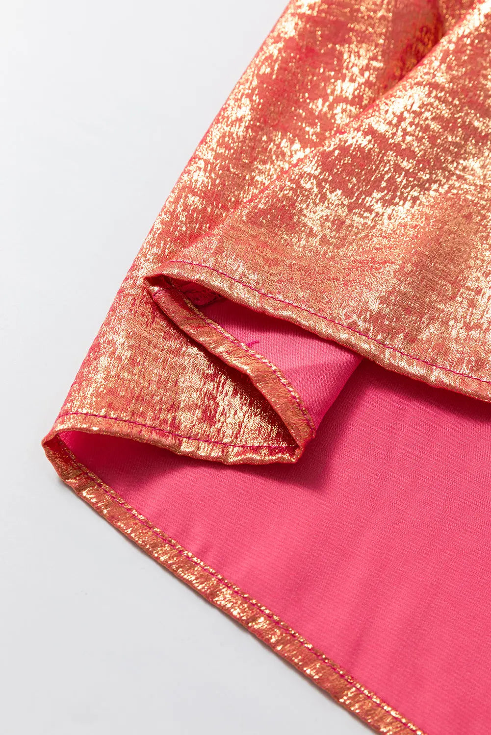 Peach Blossom Metallic Sheen Puff Sleeve Button Up Mini Shirt Dress - eAura