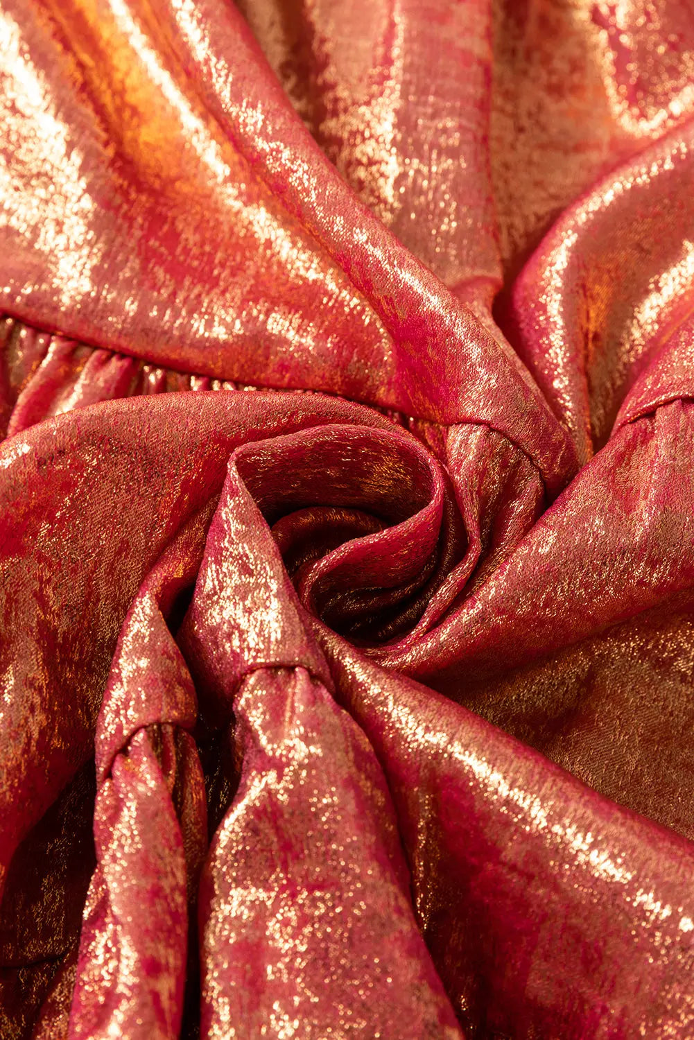 Peach Blossom Metallic Sheen Puff Sleeve Button Up Mini Shirt Dress - eAura