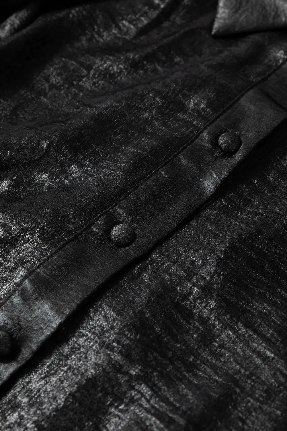 Peach Blossom Metallic Sheen Puff Sleeve Button Up Mini Shirt Dress - eAura