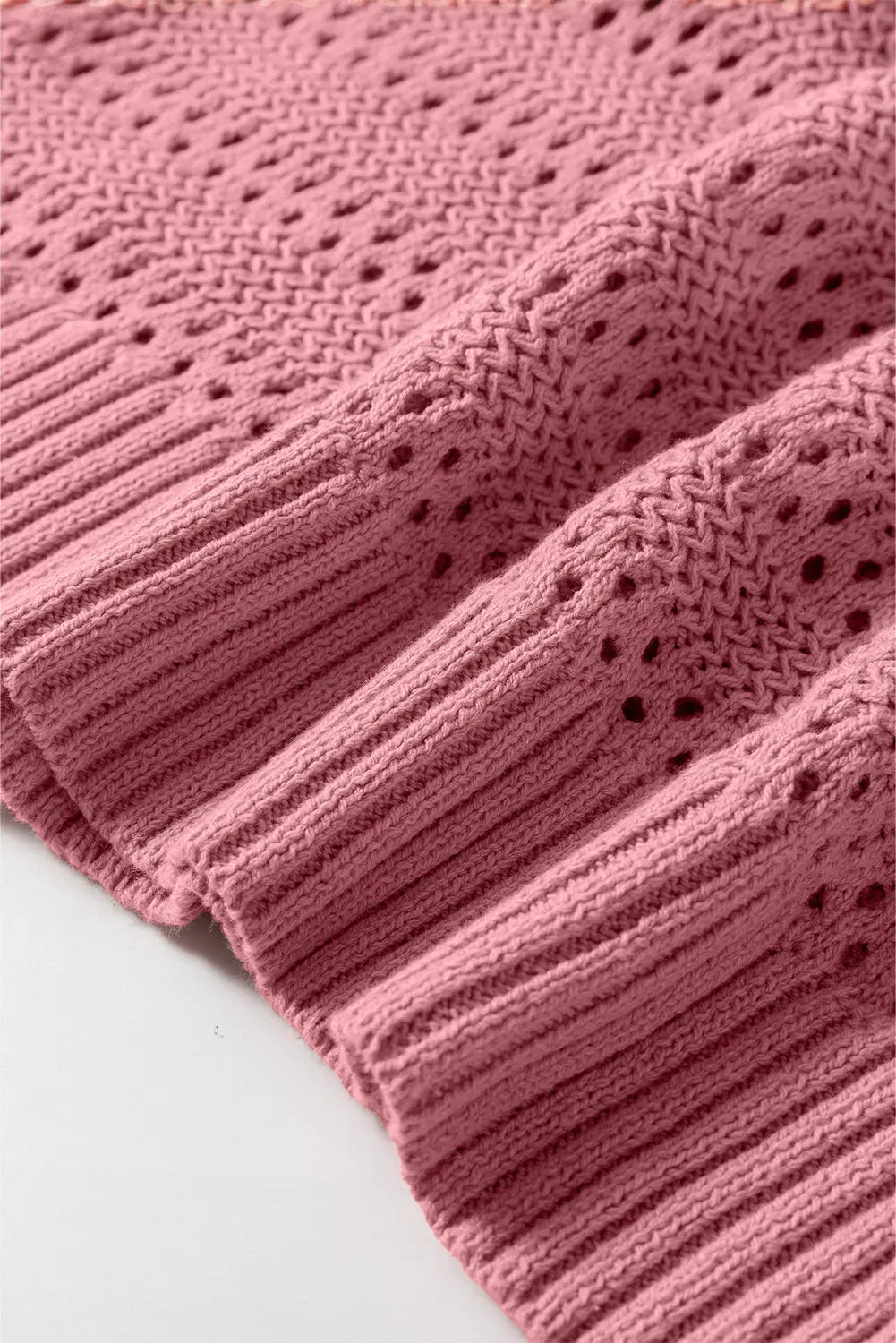 Peach Blossom Pointelle Knit Raglan Sleeve Hooded Sweater eAura