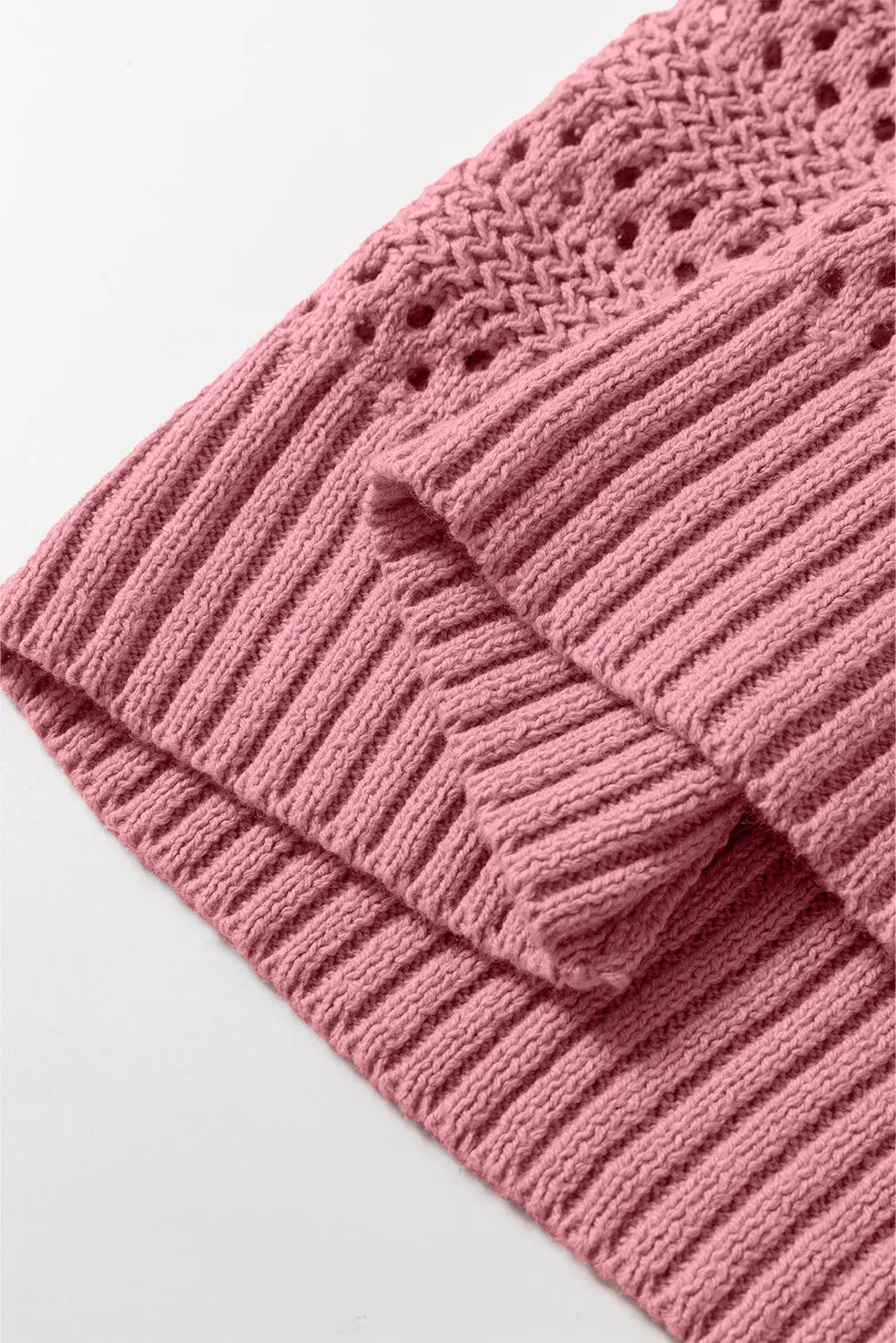 Peach Blossom Pointelle Knit Raglan Sleeve Hooded Sweater eAura