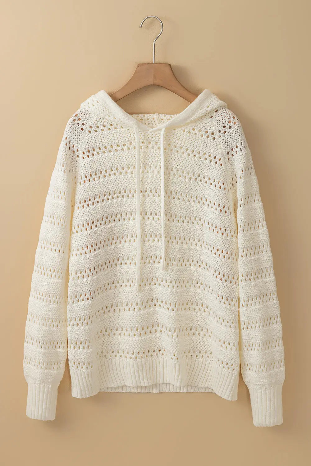 Peach Blossom Pointelle Knit Raglan Sleeve Hooded Sweater eAura