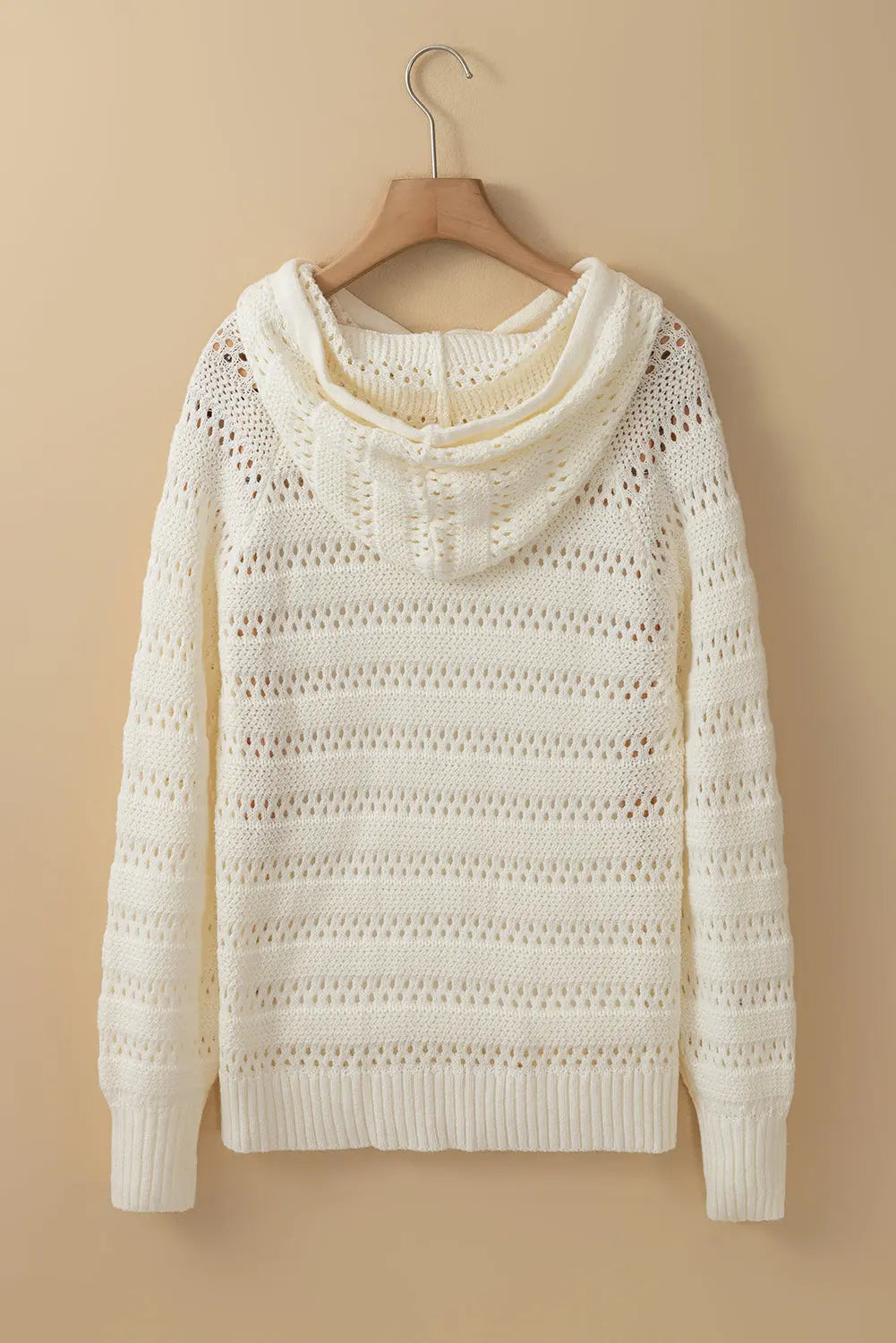 Peach Blossom Pointelle Knit Raglan Sleeve Hooded Sweater eAura
