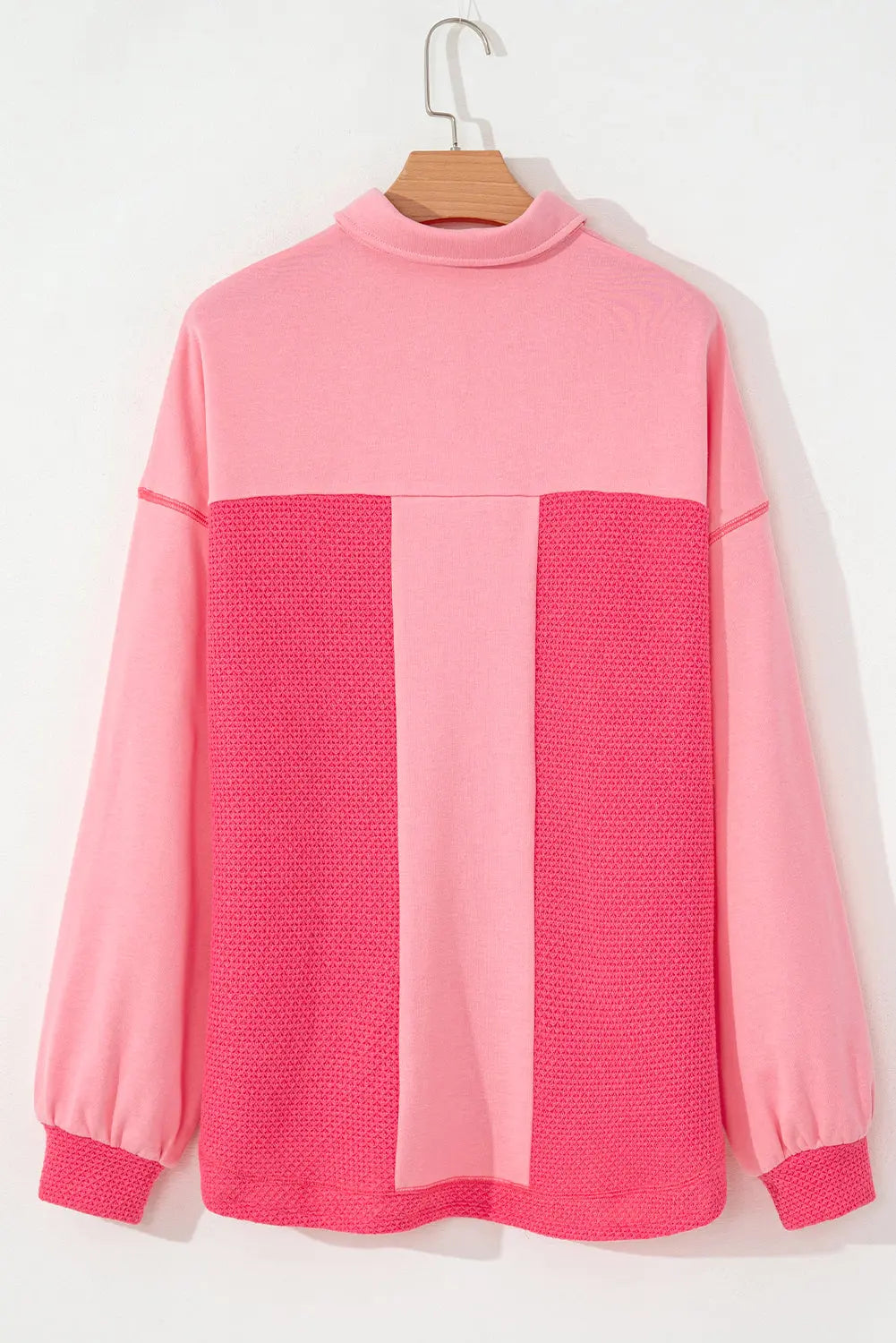 Peach Blossom Two Tone Contrast Waffle Knit Buttoned Loose Shacket Beagle Boutique Fashion Outlet