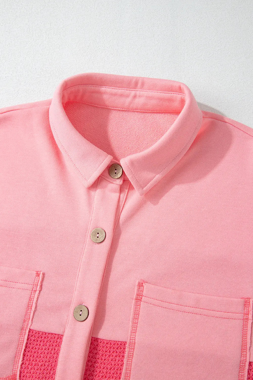 Peach Blossom Two Tone Contrast Waffle Knit Buttoned Loose Shacket Beagle Boutique Fashion Outlet