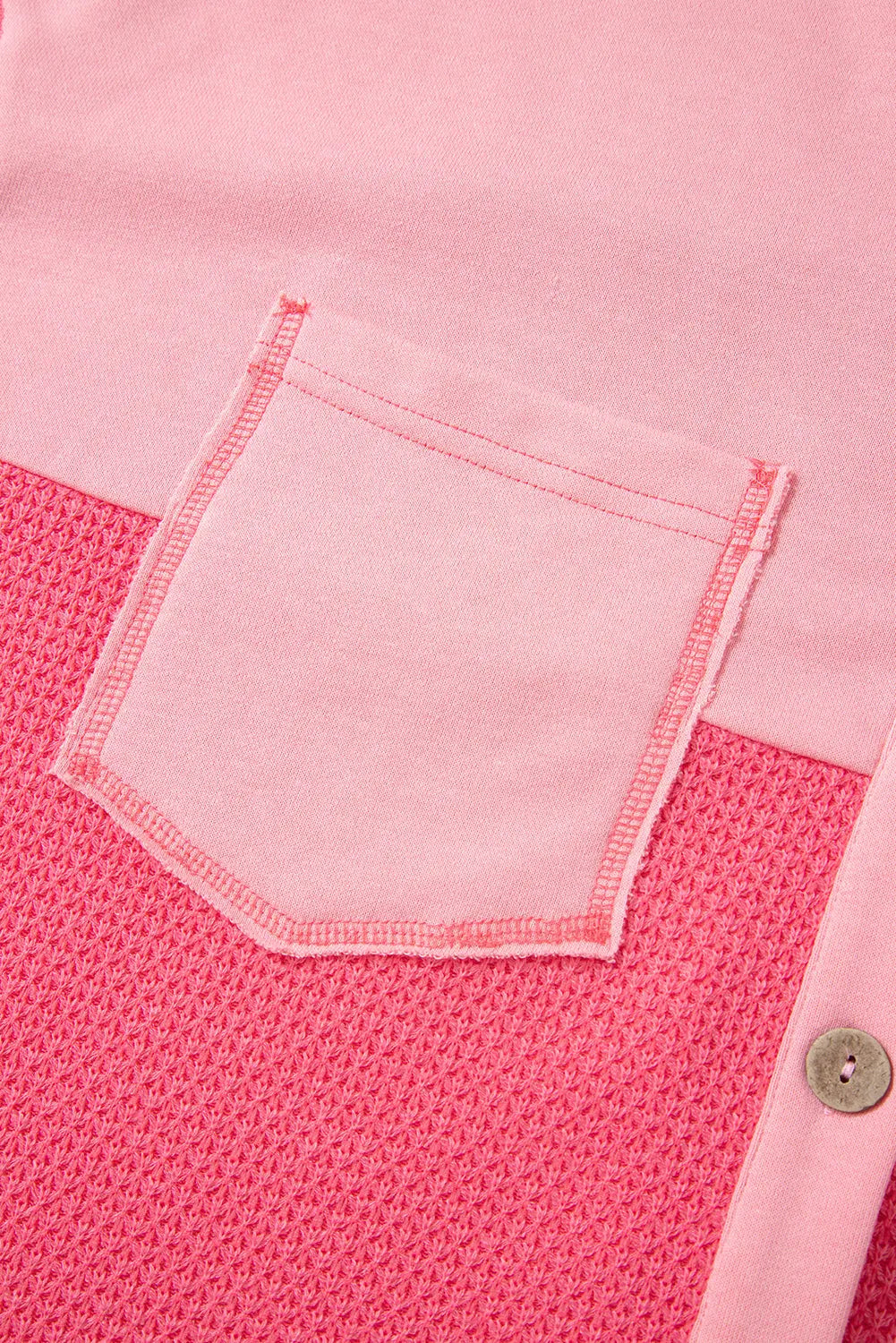 Peach Blossom Two Tone Contrast Waffle Knit Buttoned Loose Shacket Beagle Boutique Fashion Outlet