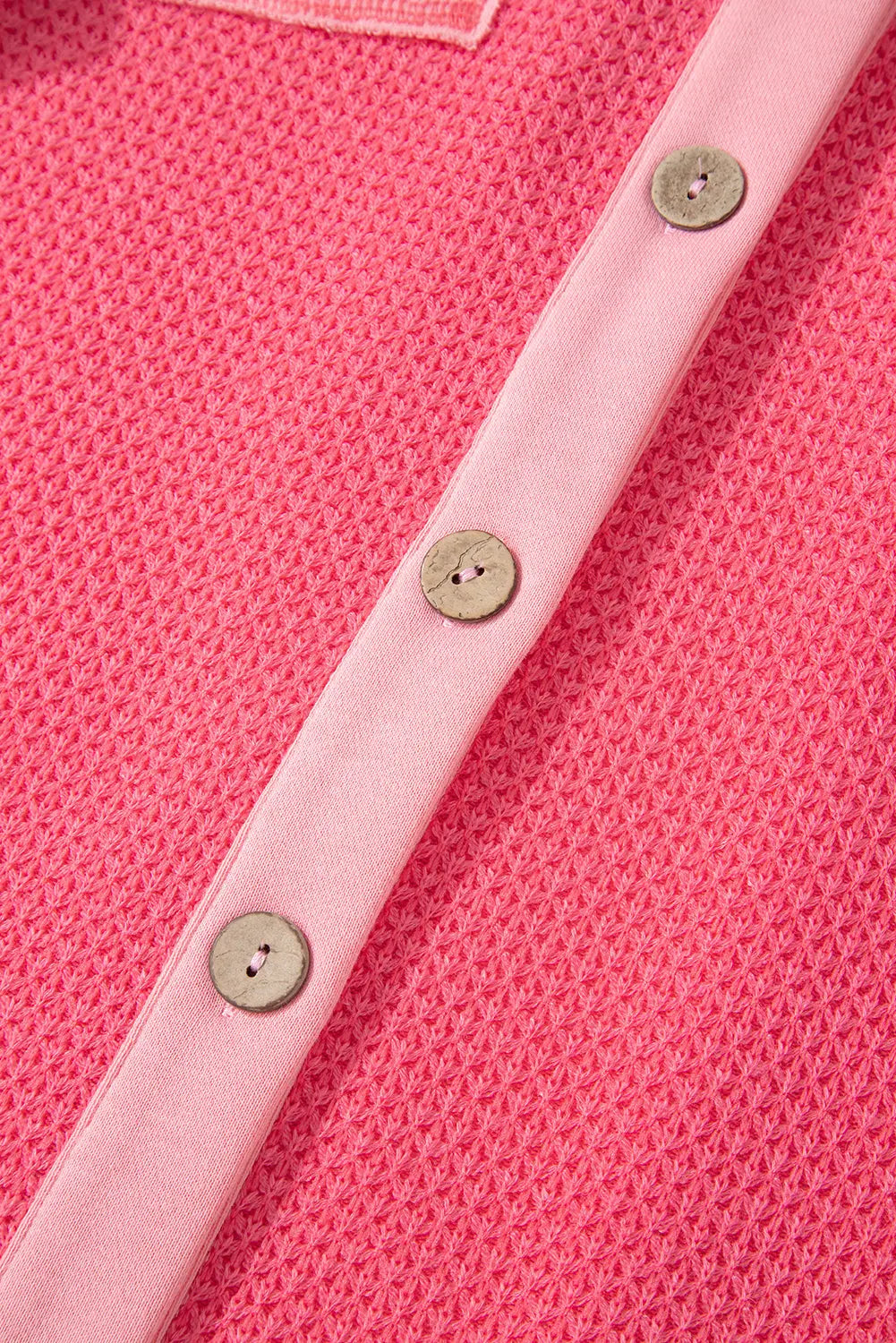 Peach Blossom Two Tone Contrast Waffle Knit Buttoned Loose Shacket Beagle Boutique Fashion Outlet