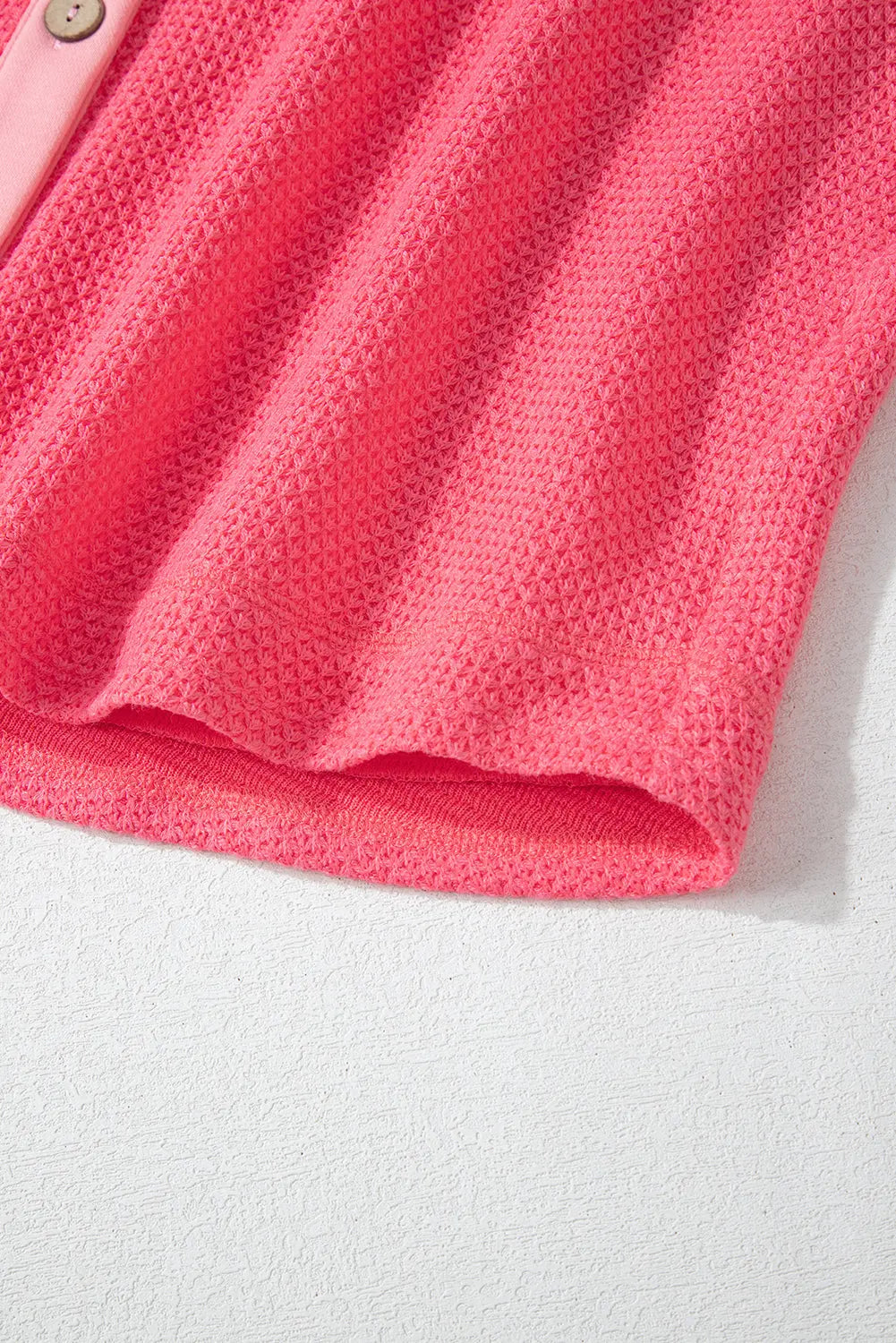 Peach Blossom Two Tone Contrast Waffle Knit Buttoned Loose Shacket Beagle Boutique Fashion Outlet