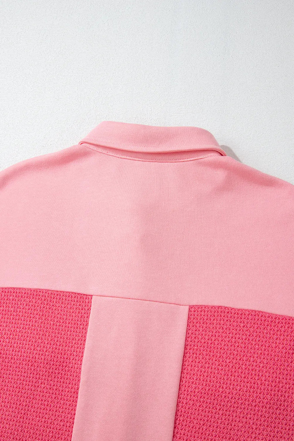 Peach Blossom Two Tone Contrast Waffle Knit Buttoned Loose Shacket Beagle Boutique Fashion Outlet