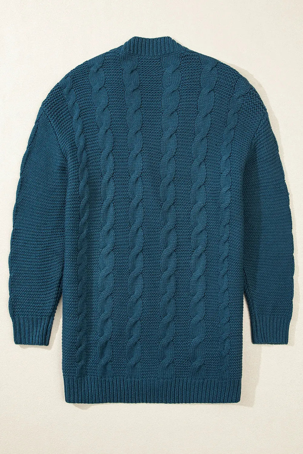 Peacock Blue Cable Knit Button Front Pocketed Baggy Cardigan Beagle Boutique Fashion Outlet