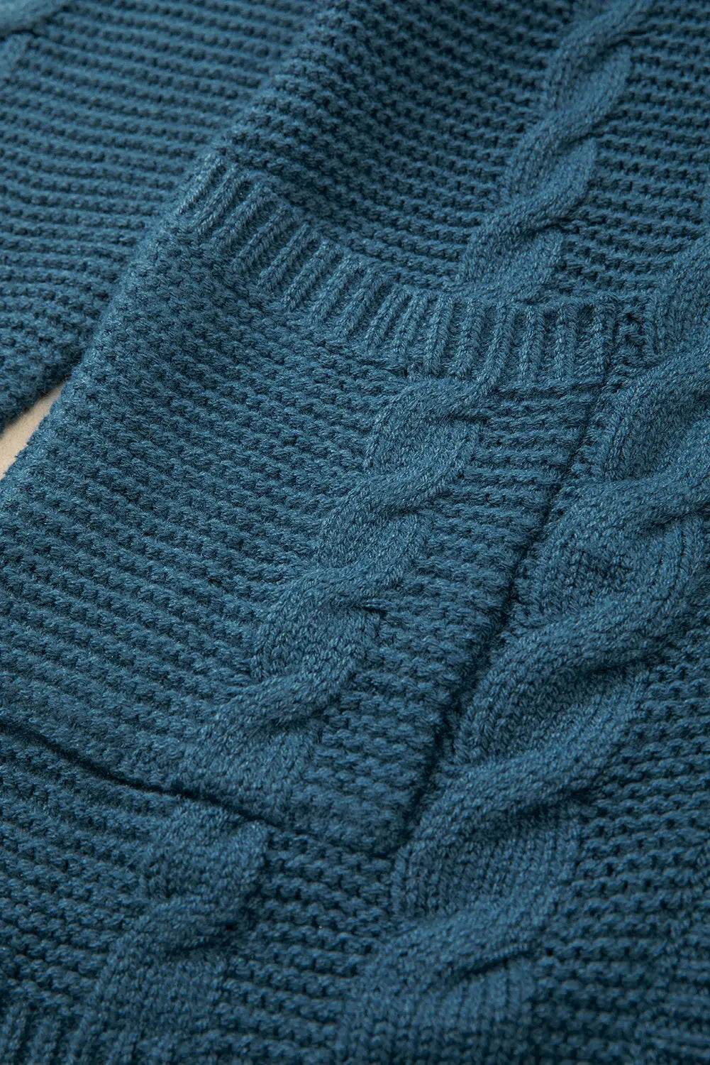 Peacock Blue Cable Knit Button Front Pocketed Baggy Cardigan Beagle Boutique Fashion Outlet
