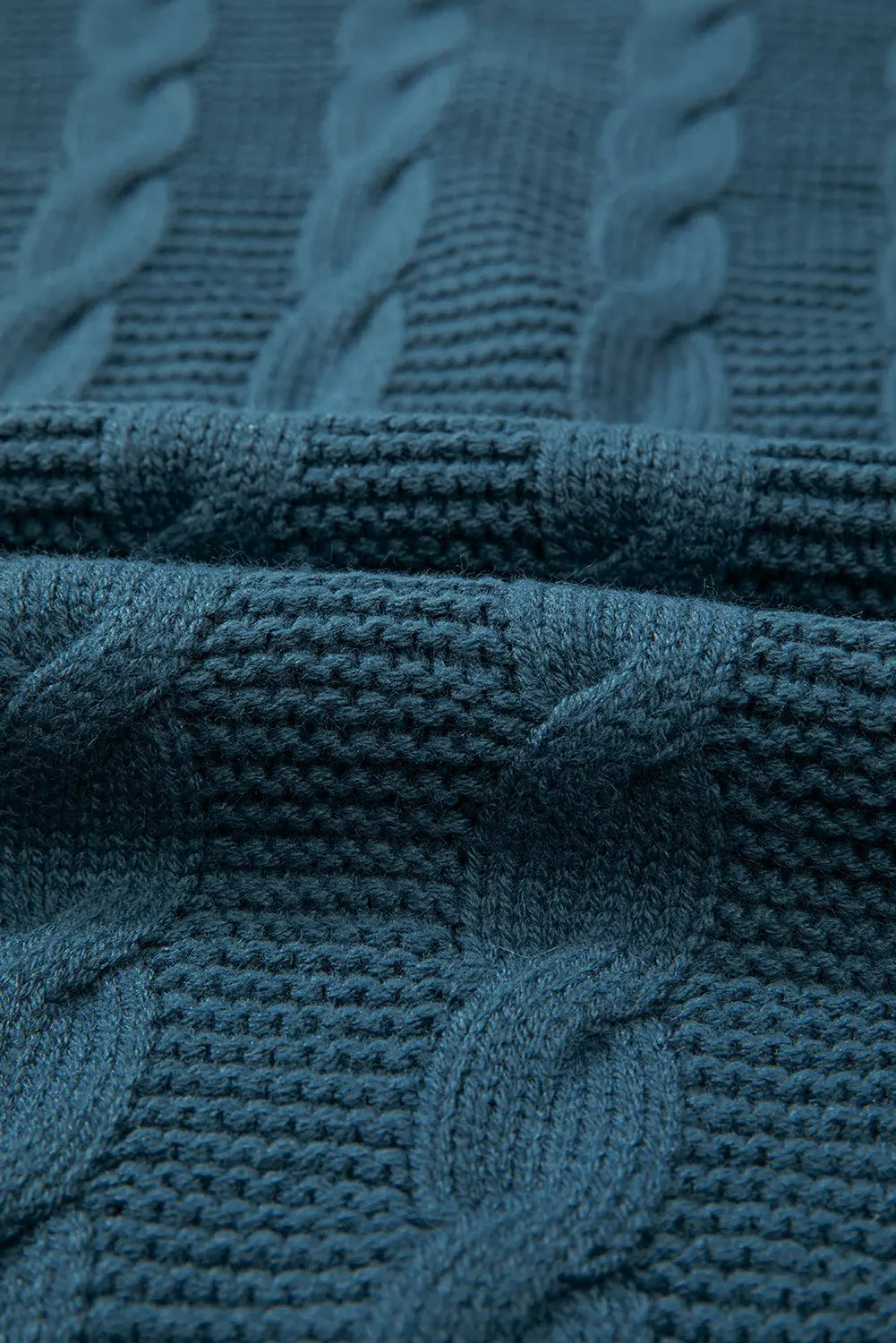 Peacock Blue Cable Knit Button Front Pocketed Baggy Cardigan Beagle Boutique Fashion Outlet