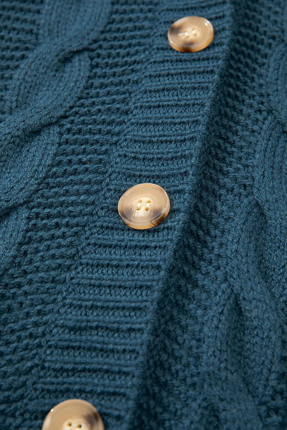 Peacock Blue Cable Knit Button Front Pocketed Baggy Cardigan Beagle Boutique Fashion Outlet