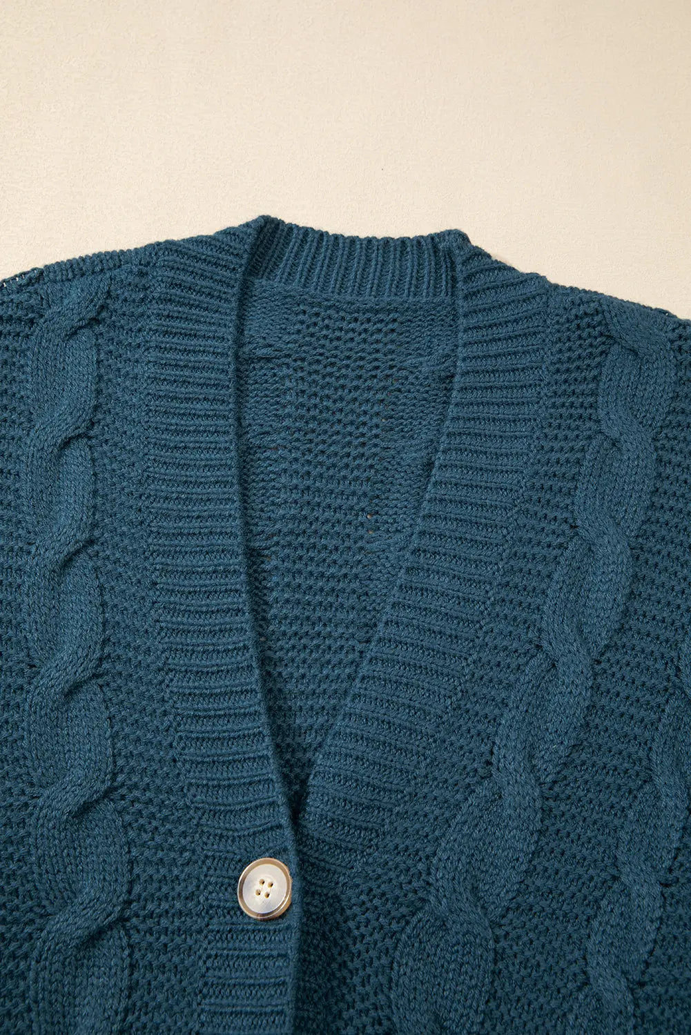 Peacock Blue Cable Knit Button Front Pocketed Baggy Cardigan Beagle Boutique Fashion Outlet