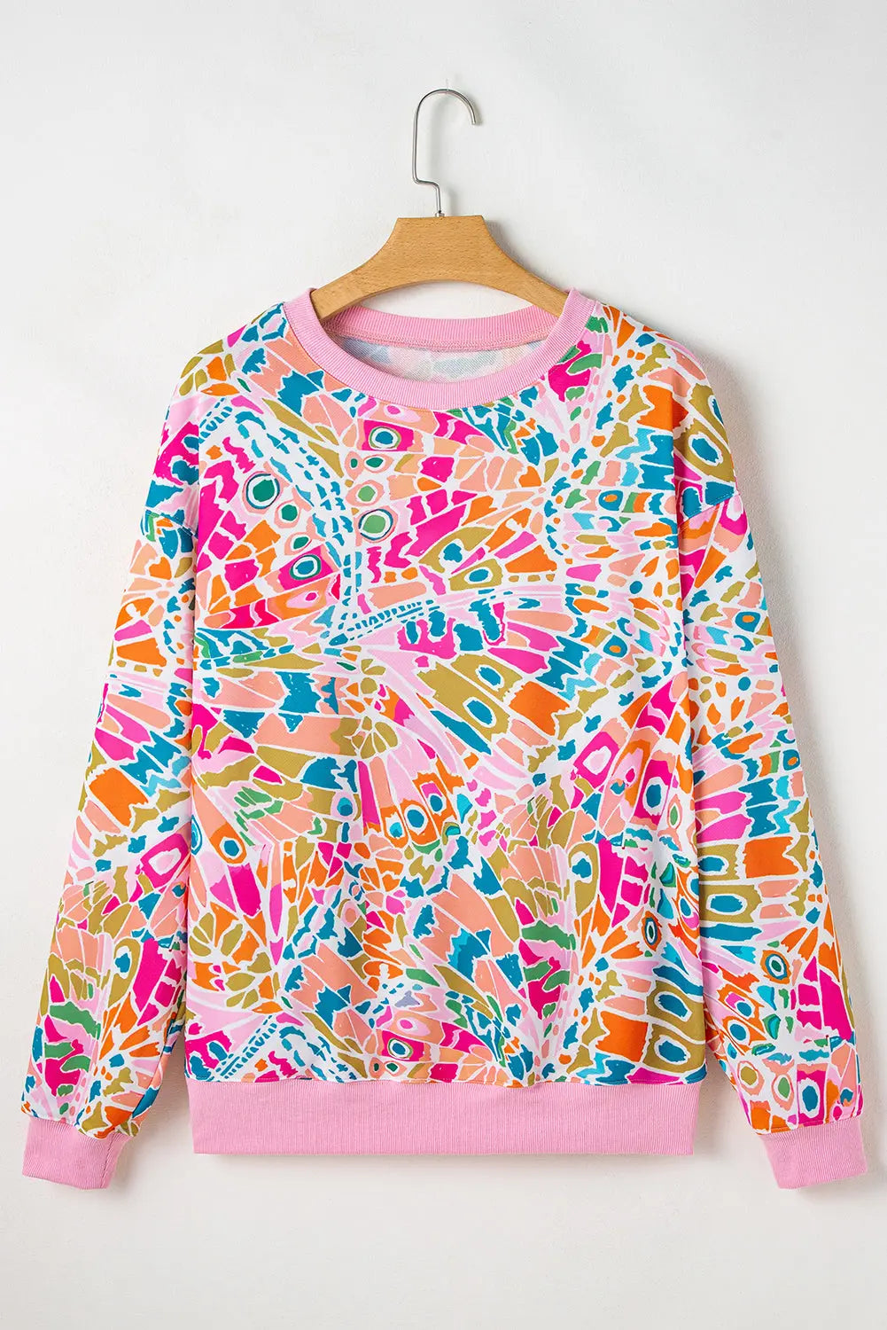 Pink Abstract Printed Drop Shoulder Loose Sweatshirt Beagle Boutique Fashion Outlet