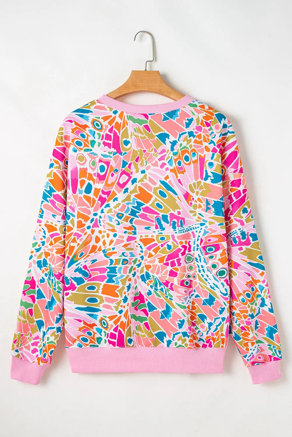 Pink Abstract Printed Drop Shoulder Loose Sweatshirt Beagle Boutique Fashion Outlet