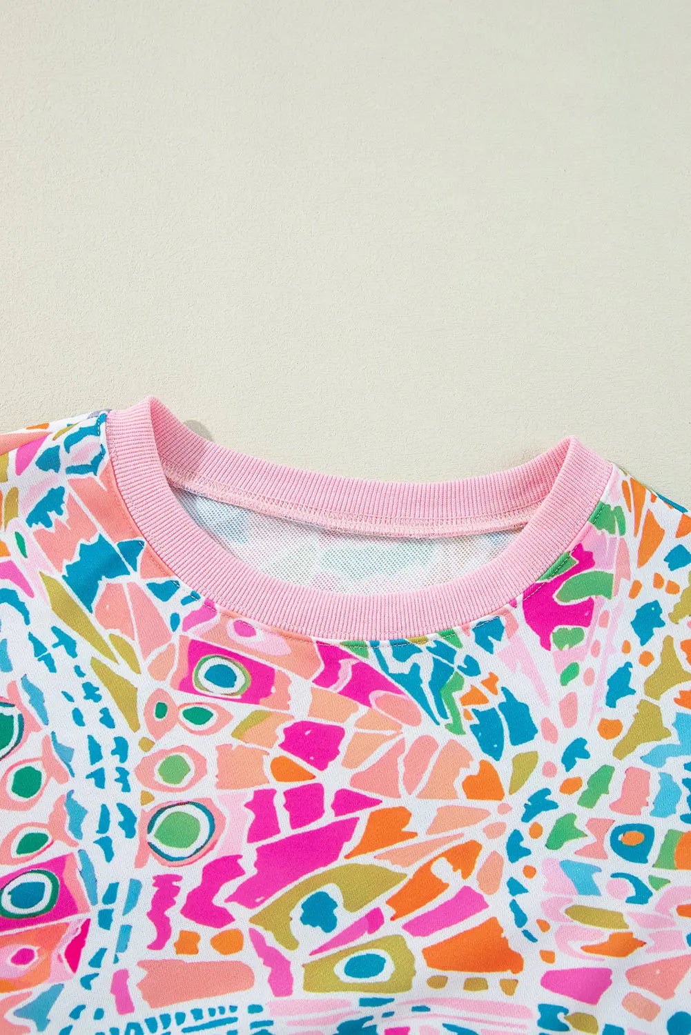 Pink Abstract Printed Drop Shoulder Loose Sweatshirt Beagle Boutique Fashion Outlet