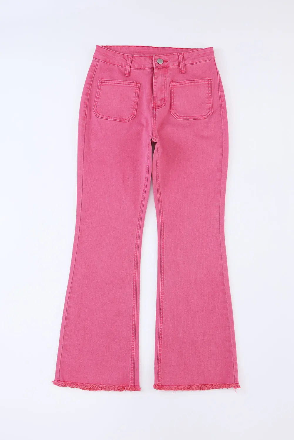 Pink Ankle-length Flare Leg Raw Hem Jeans eAura
