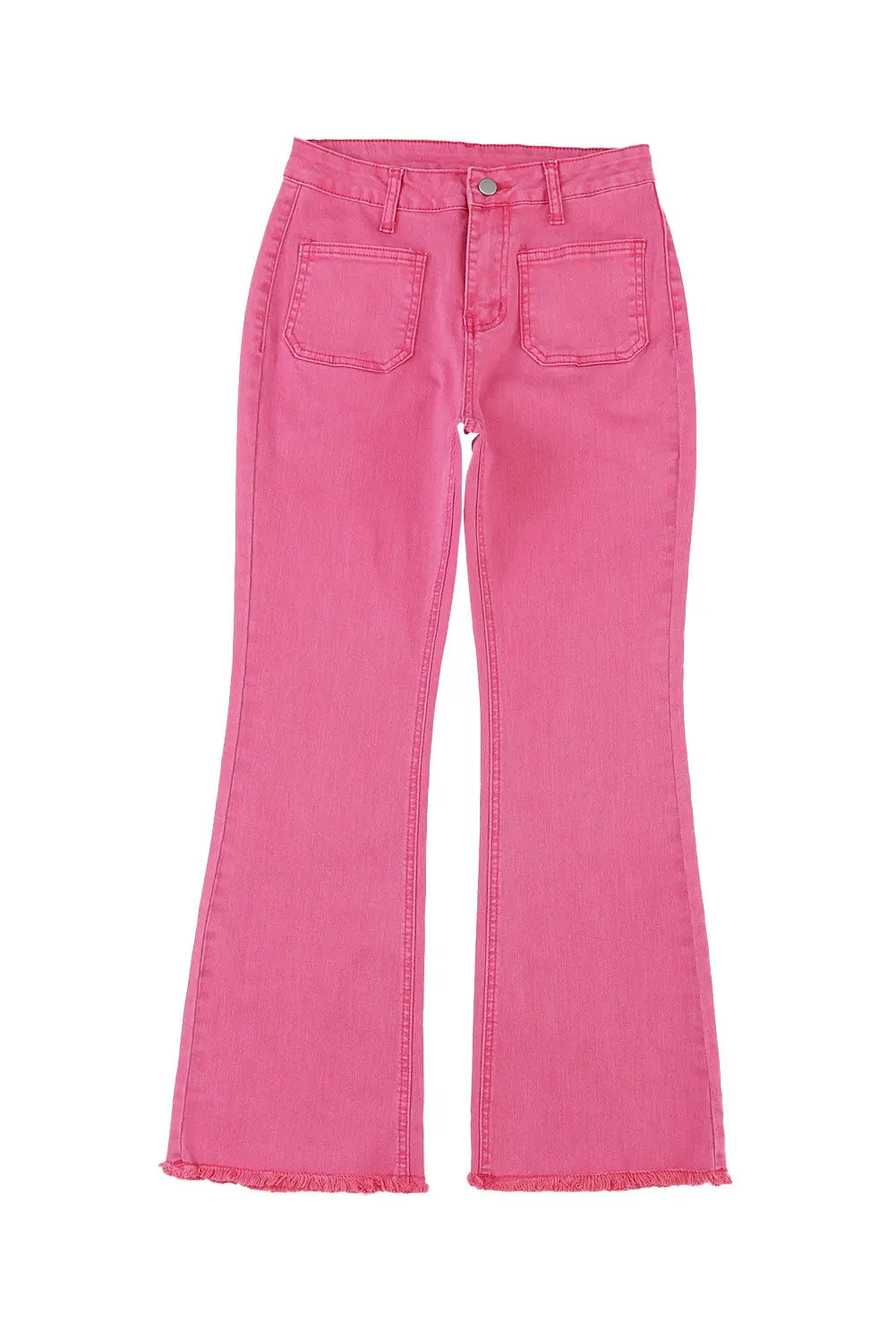 Pink Ankle-length Flare Leg Raw Hem Jeans eAura
