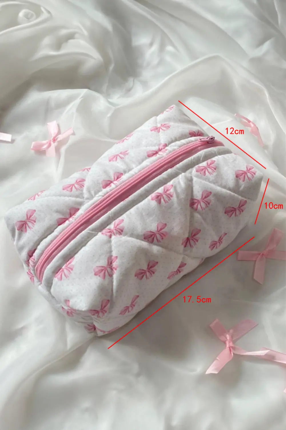 Pink Bow Knot Quilted Zipper Makeup Bag - eAura