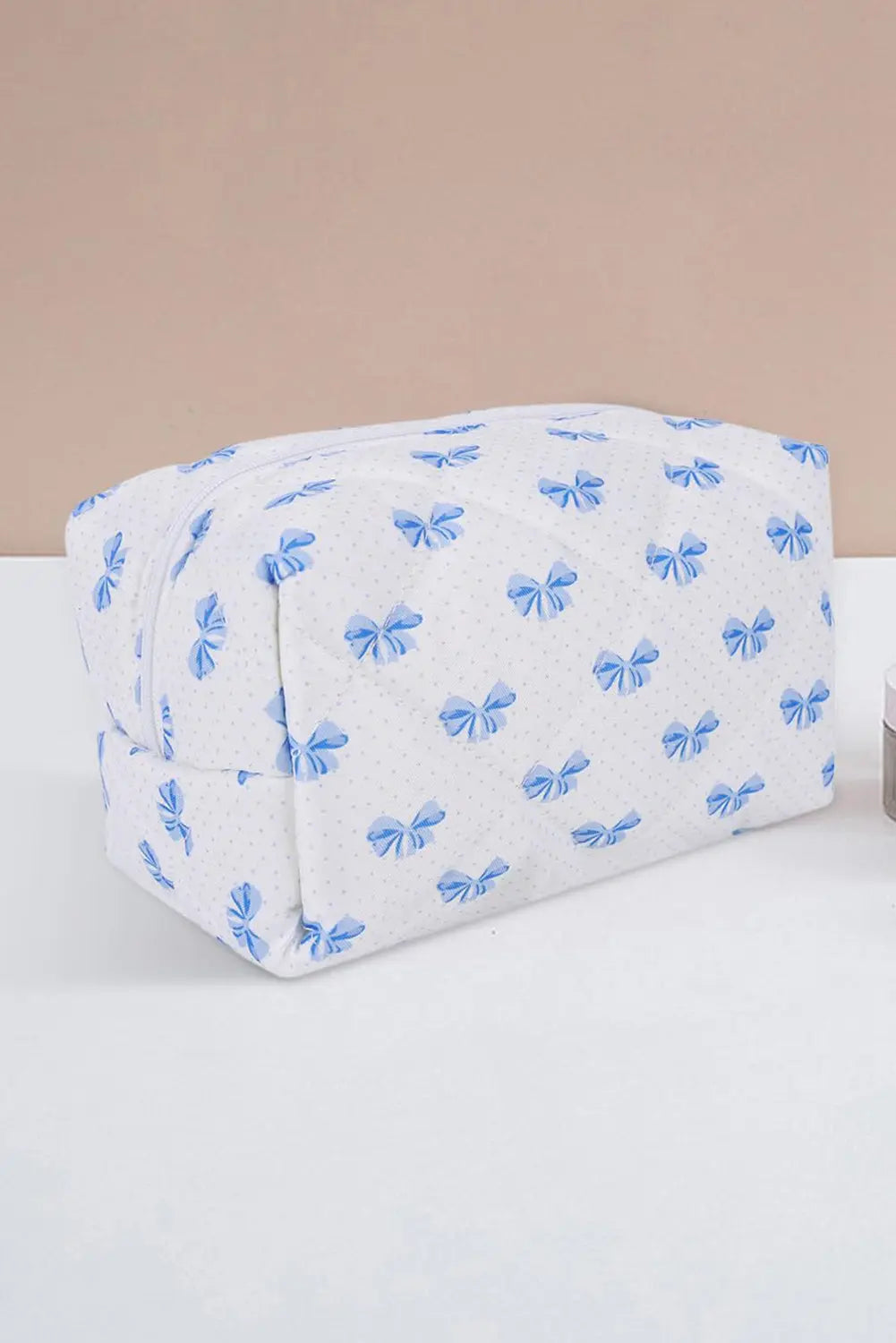 Pink Bow Knot Quilted Zipper Makeup Bag - eAura