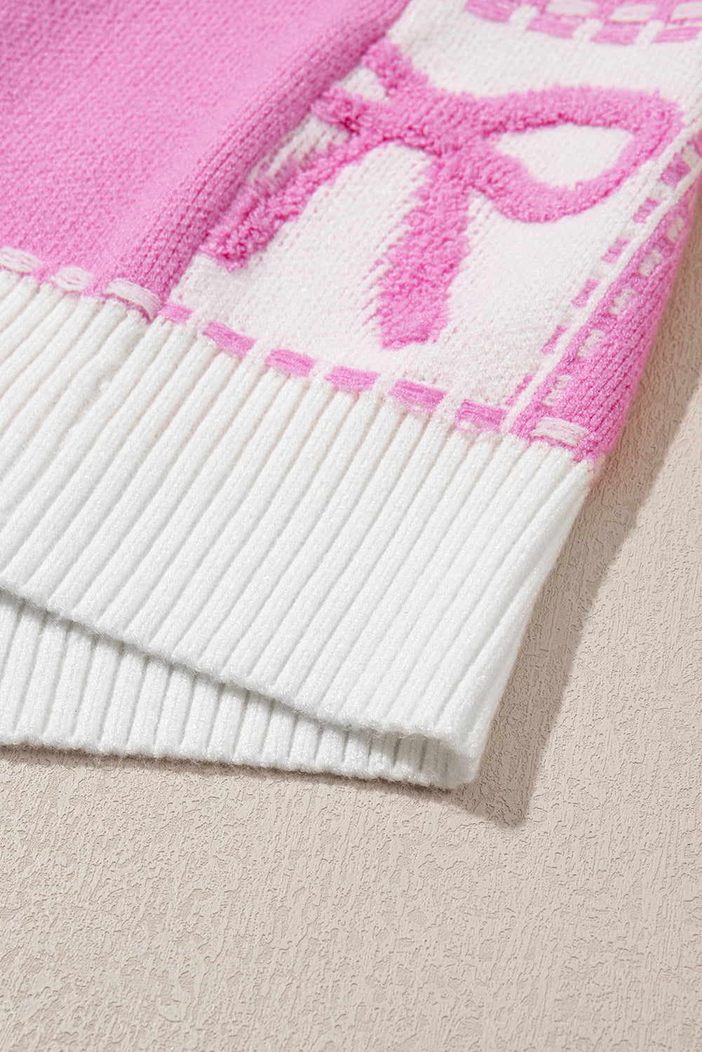 Pink Bow Knot Two Tone Checkered Crew Neck Sweater - Sweaters & Cardigans/Sweaters