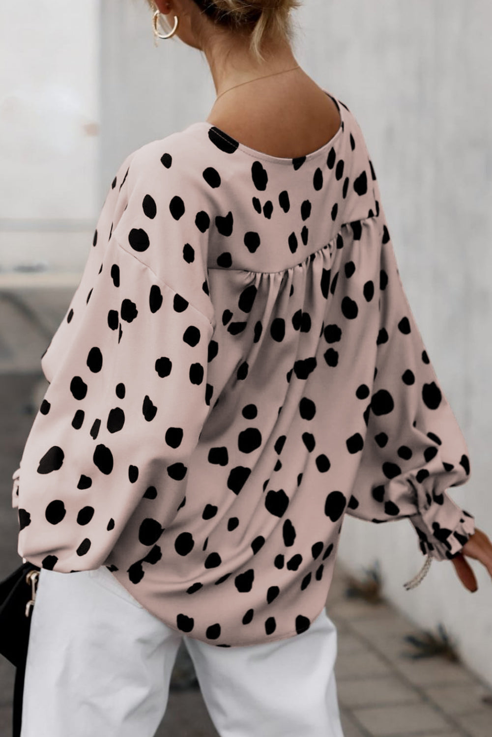Pink Button Frill Cuffs Oversize Puff Sleeve Blouse - eAura