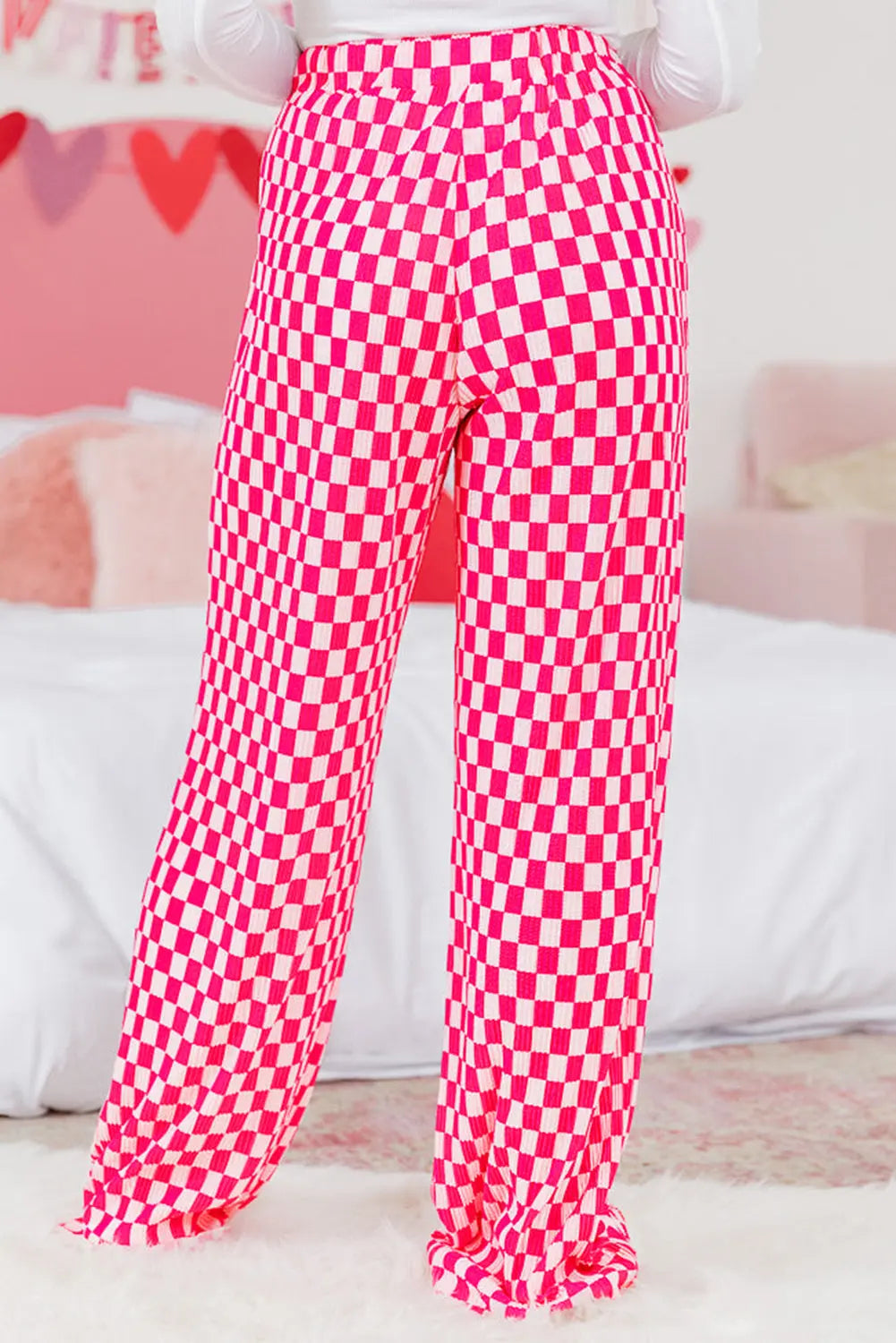 Pink Checkered Buttoned Shirt and High Waist Trousers Pajama Set eAura