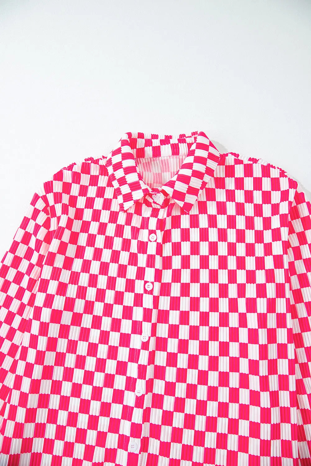 Pink Checkered Buttoned Shirt and High Waist Trousers Pajama Set eAura