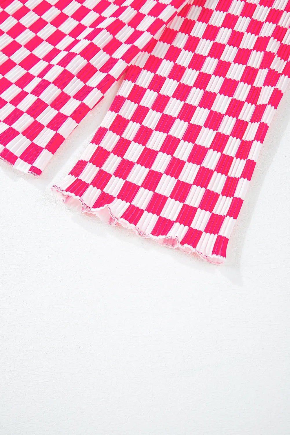 Pink Checkered Buttoned Shirt and High Waist Trousers Pajama Set eAura