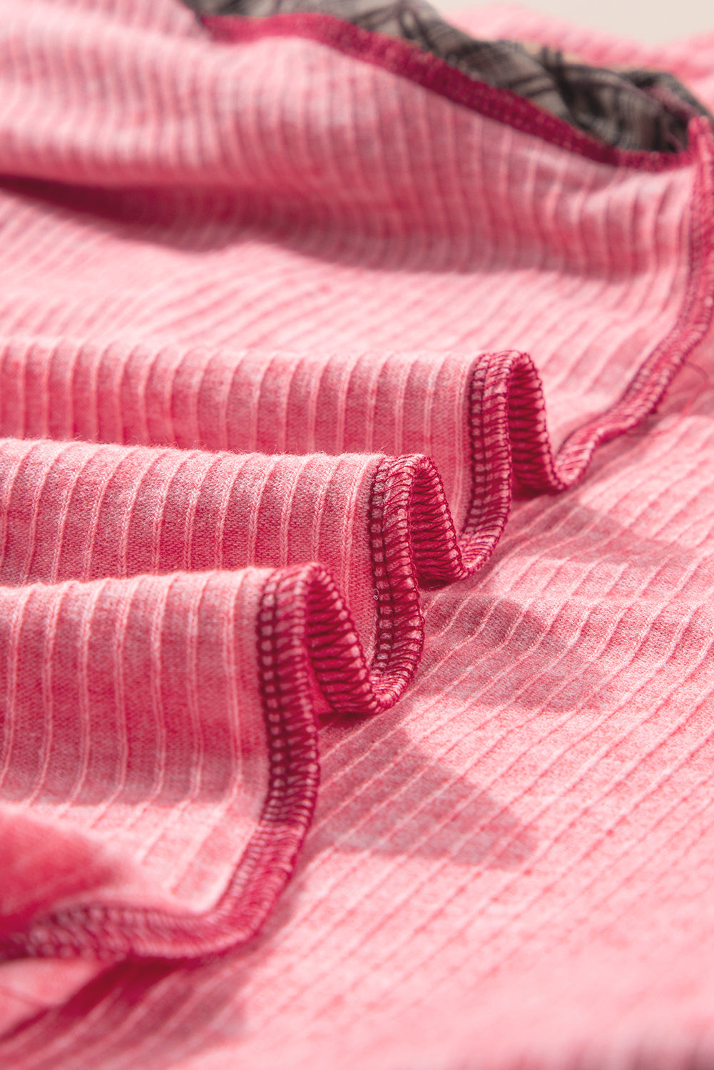 Pink Checkered Paisley Patchwork Raglan Sleeve Seamed Plus Size Top - eAura