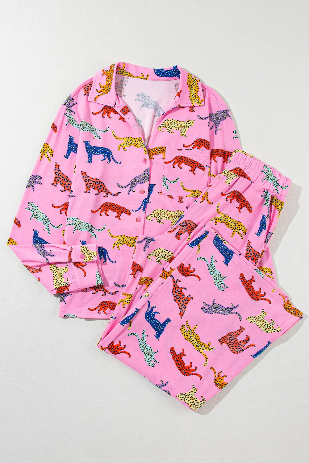 Pink Cheetah Print Shirt and Trousers Pyjama Set eAura
