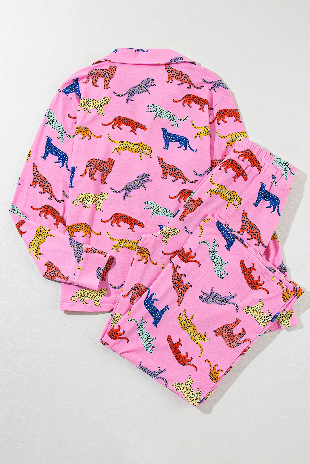 Pink Cheetah Print Shirt and Trousers Pyjama Set eAura
