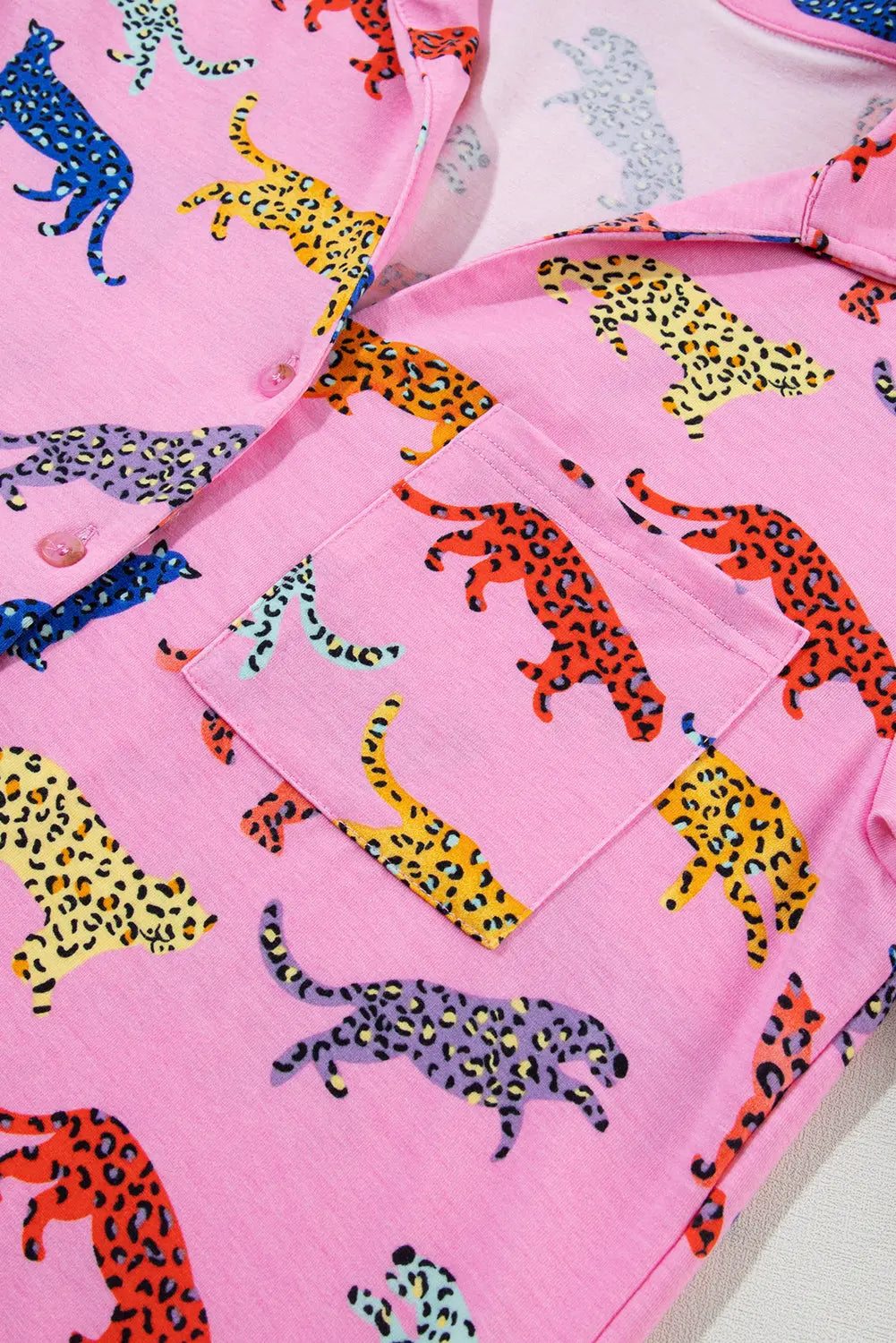 Pink Cheetah Print Shirt and Trousers Pyjama Set eAura