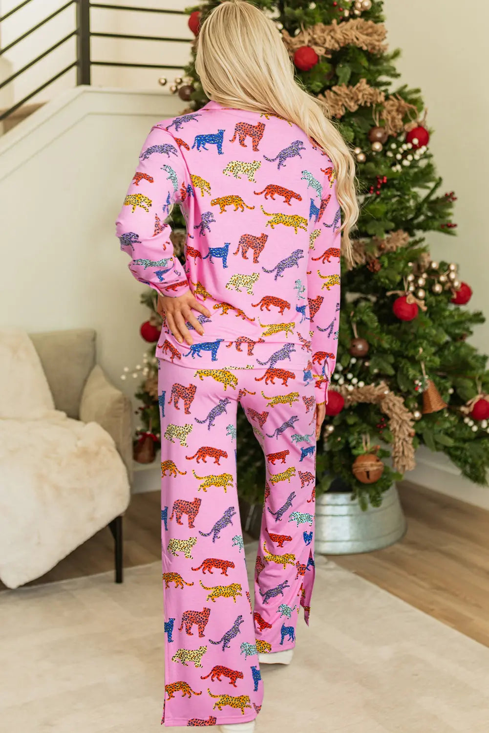 Pink Cheetah Print Shirt and Trousers Pyjama Set eAura
