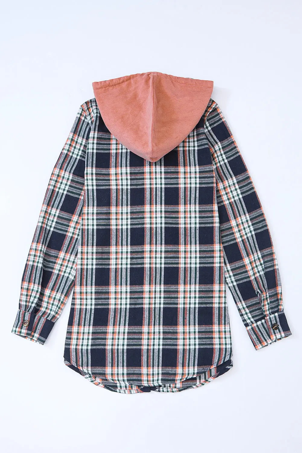 Pink Contrast Hooded Drawstring Plaid Shacket eAura