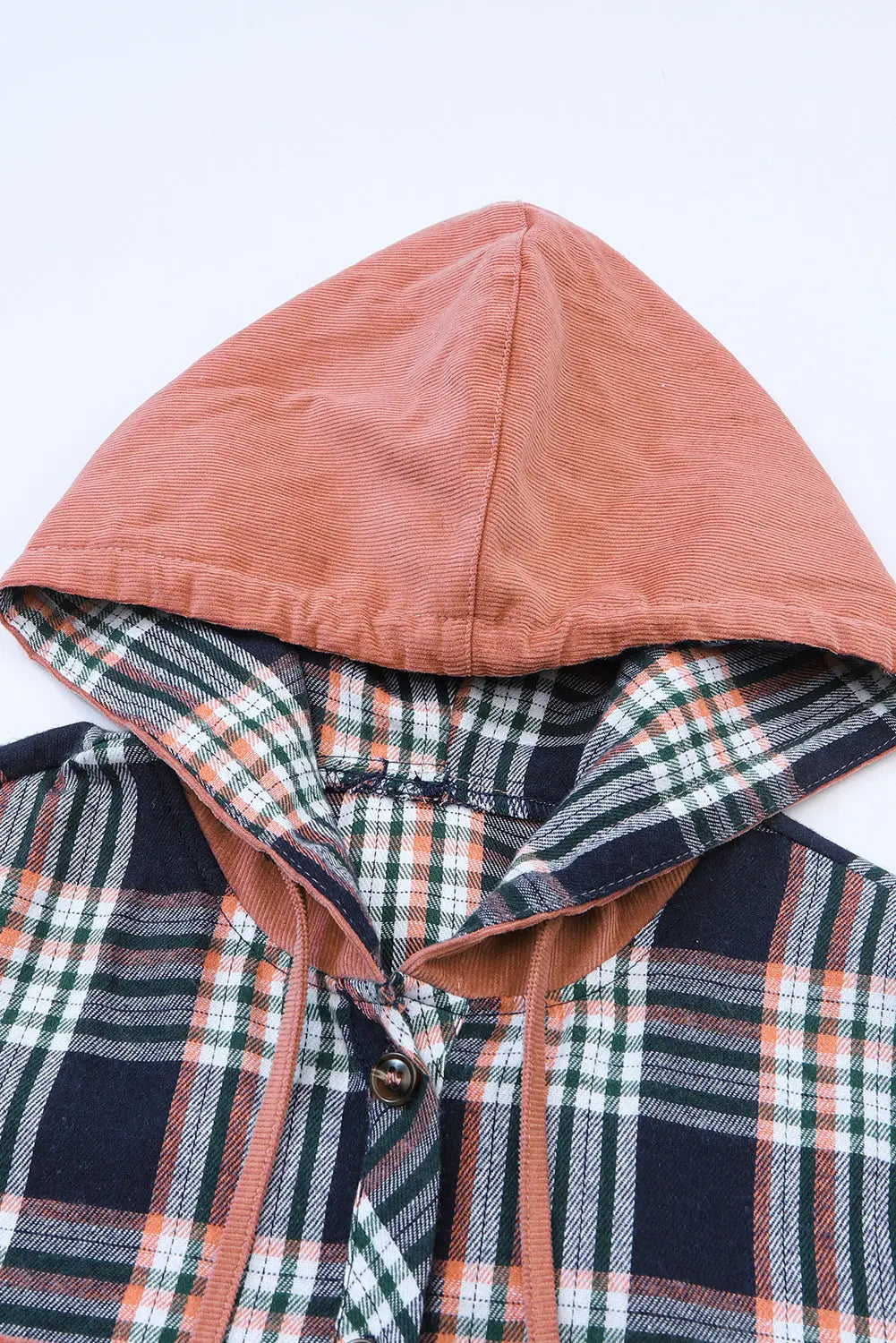 Pink Contrast Hooded Drawstring Plaid Shacket eAura