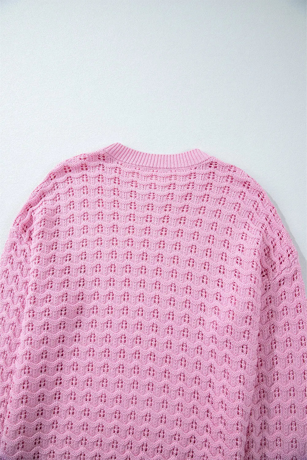 Pink Crochet Knit Drop Shoulder Sweater Beagle Boutique Fashion Outlet