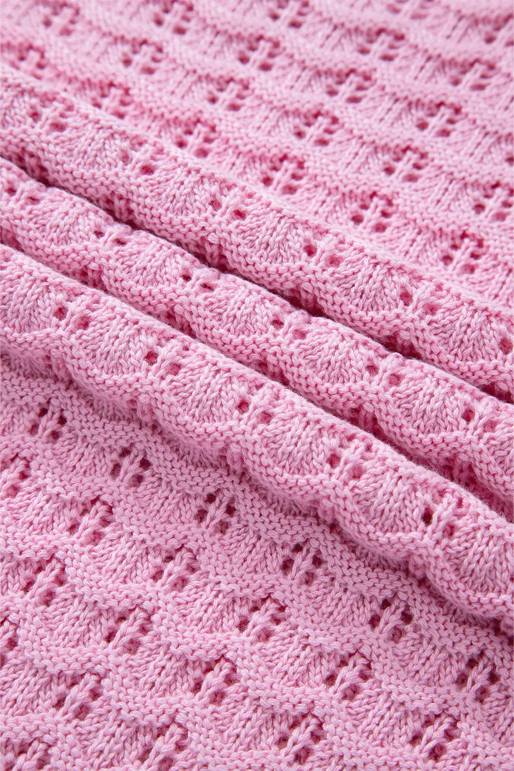 Pink Crochet Knit Drop Shoulder Sweater Beagle Boutique Fashion Outlet