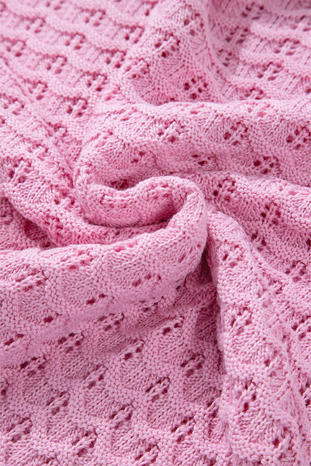 Pink Crochet Knit Drop Shoulder Sweater Beagle Boutique Fashion Outlet