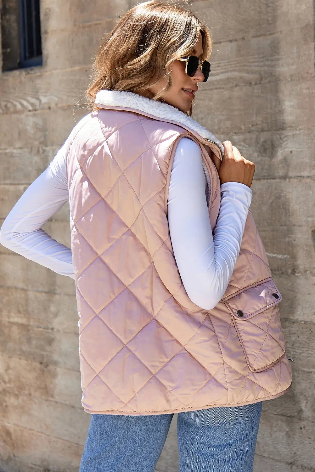 Pink Fleece Lined Quilted Gilet eAura