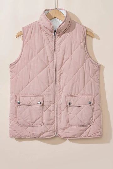 Pink Fleece Lined Quilted Vest - Outerwear/Vests