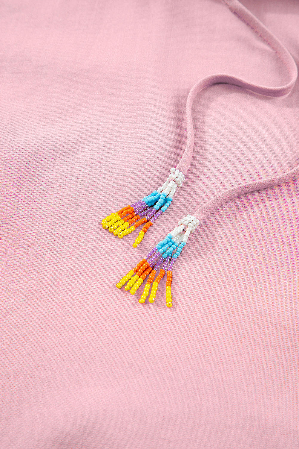 Pink Floral Embroidered Puff Sleeve Split Neck Blouse - eAura