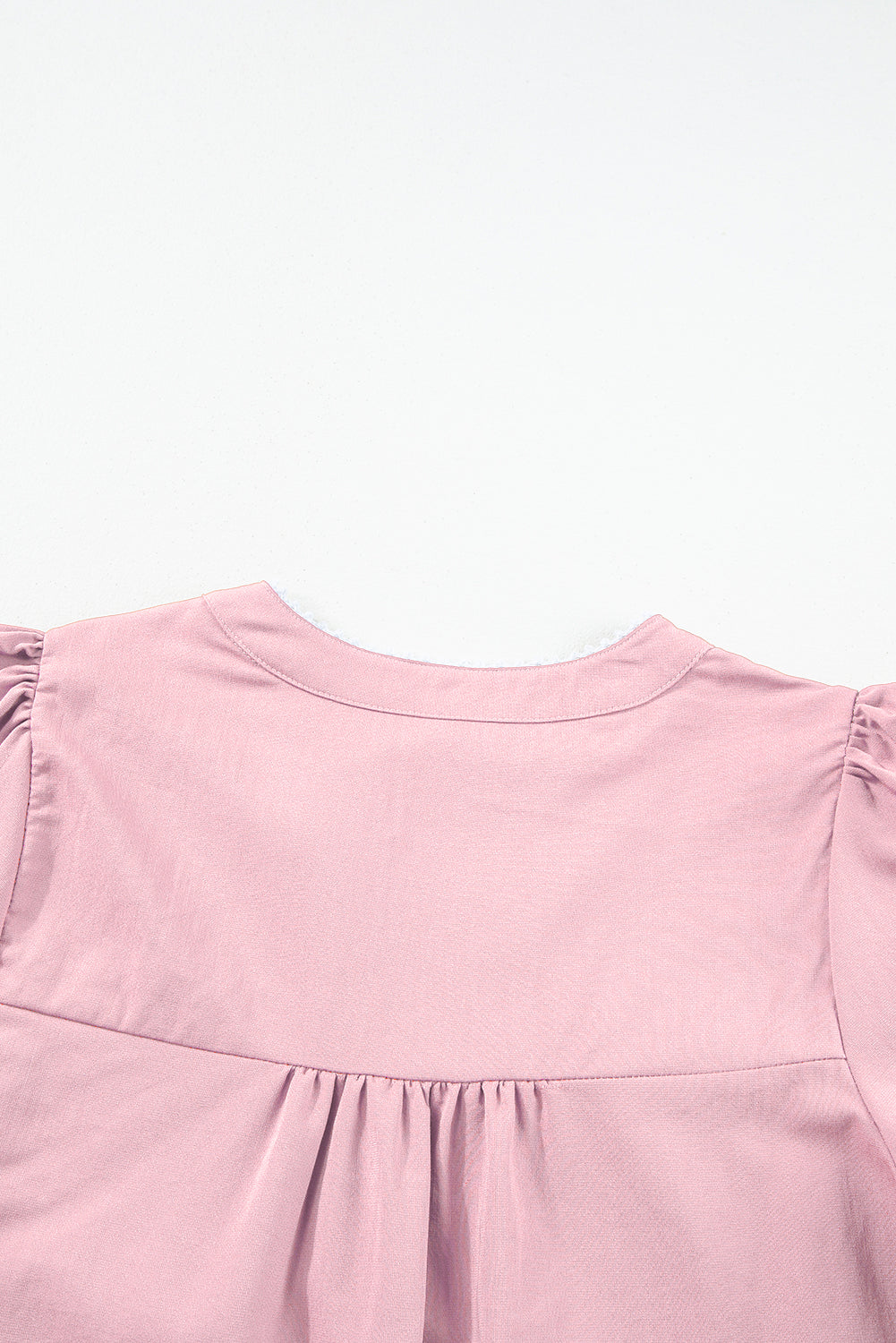 Pink Floral Embroidered Puff Sleeve Split Neck Blouse - eAura