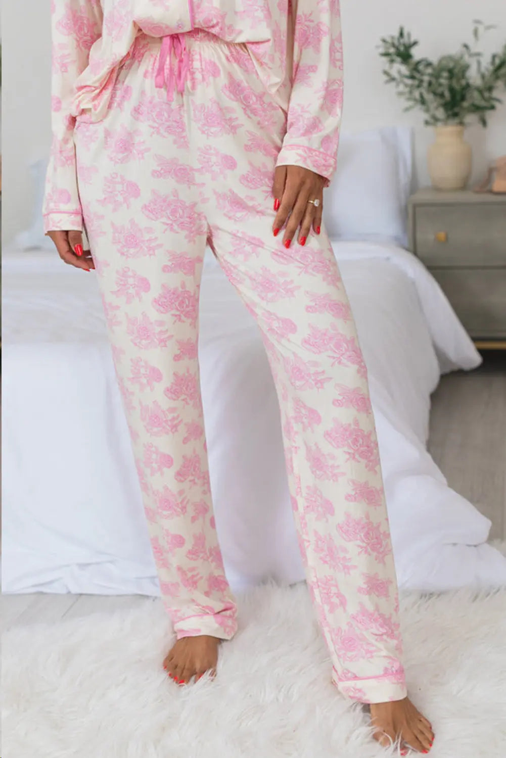 Pink Floral Long Sleeve and Trousers Pyjamas Set eAura