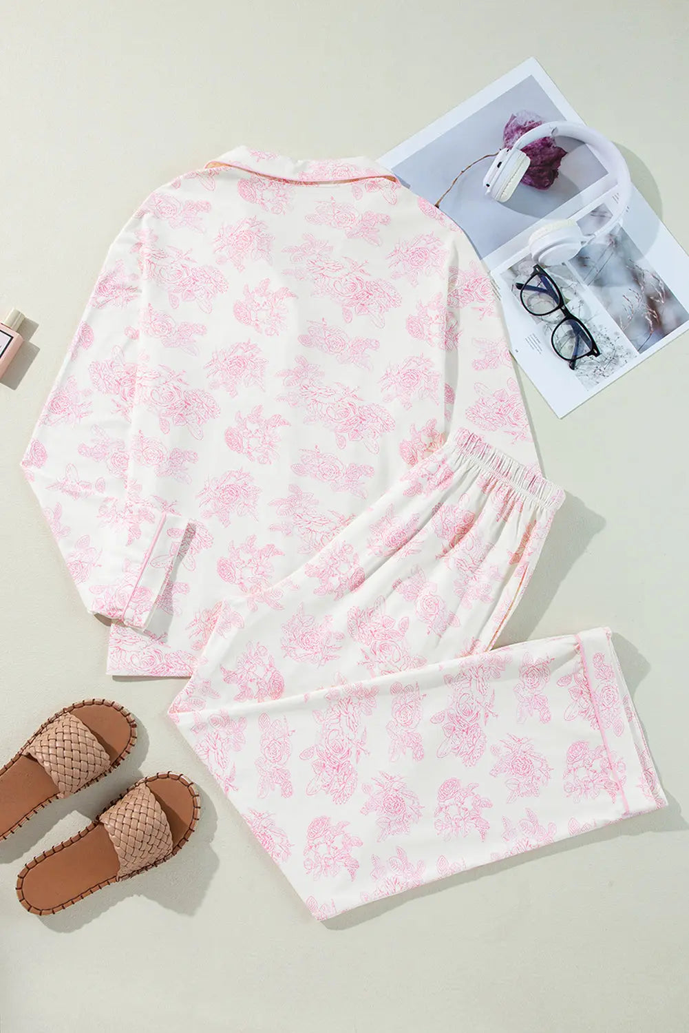 Pink Floral Long Sleeve and Trousers Pyjamas Set eAura