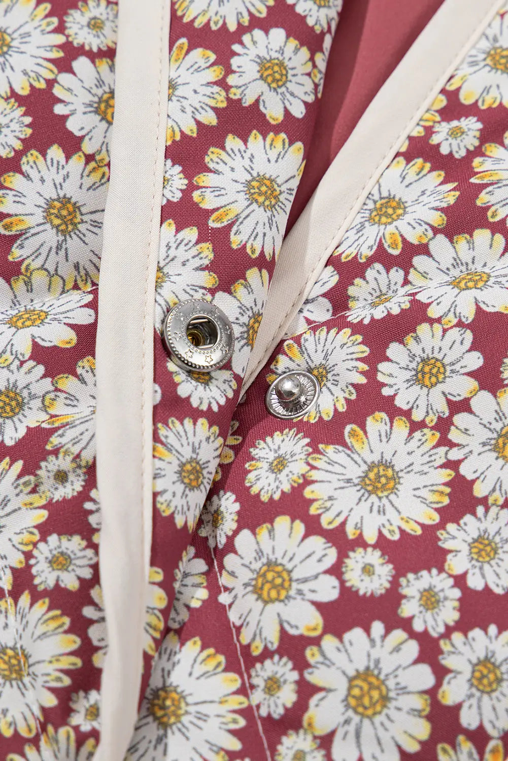 Pink Floral Print Contrast Edge Stand Neck Coat - eAura